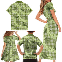 Lime Palaka Hawaii Cowboy Family Matching Short Sleeve Bodycon Dress and Hawaiian Shirt Puakenikeni Lei Paniolo Papale Seamless Vibes LT14 - Polynesian Pride