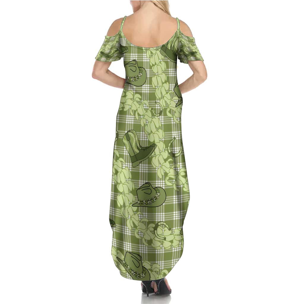 Lime Palaka Hawaii Cowboy Family Matching Summer Maxi Dress and Hawaiian Shirt Puakenikeni Lei Paniolo Papale Seamless Vibes LT14 - Polynesian Pride