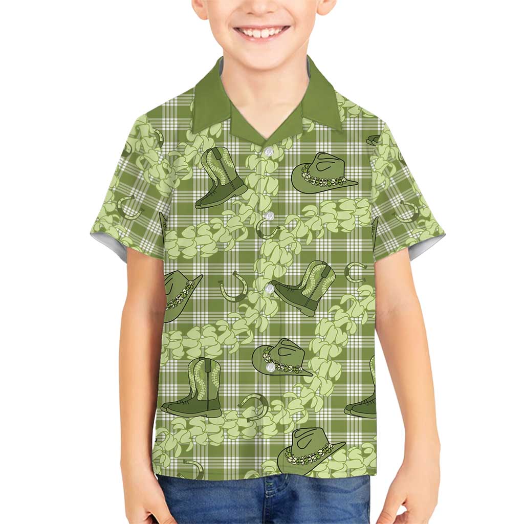 Lime Palaka Hawaii Cowboy Family Matching Summer Maxi Dress and Hawaiian Shirt Puakenikeni Lei Paniolo Papale Seamless Vibes LT14 Son's Shirt Lime - Polynesian Pride