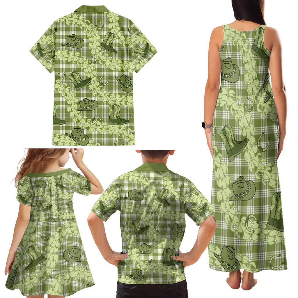 Lime Palaka Hawaii Cowboy Family Matching Tank Maxi Dress and Hawaiian Shirt Puakenikeni Lei Paniolo Papale Seamless Vibes LT14 - Polynesian Pride