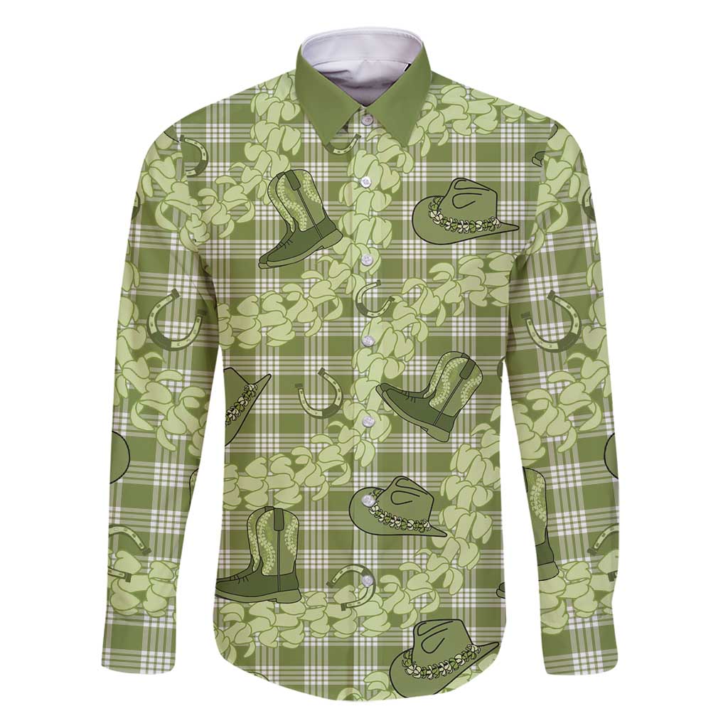 Lime Palaka Hawaii Cowboy Family Matching Tank Maxi Dress and Hawaiian Shirt Puakenikeni Lei Paniolo Papale Seamless Vibes LT14 Dad's Shirt - Long Sleeve Lime - Polynesian Pride