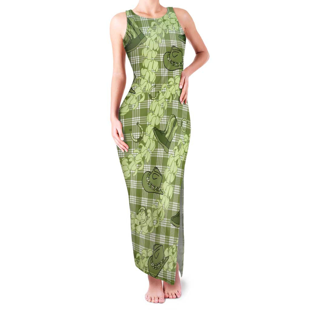 Lime Palaka Hawaii Cowboy Family Matching Tank Maxi Dress and Hawaiian Shirt Puakenikeni Lei Paniolo Papale Seamless Vibes LT14 Mom's Dress Lime - Polynesian Pride