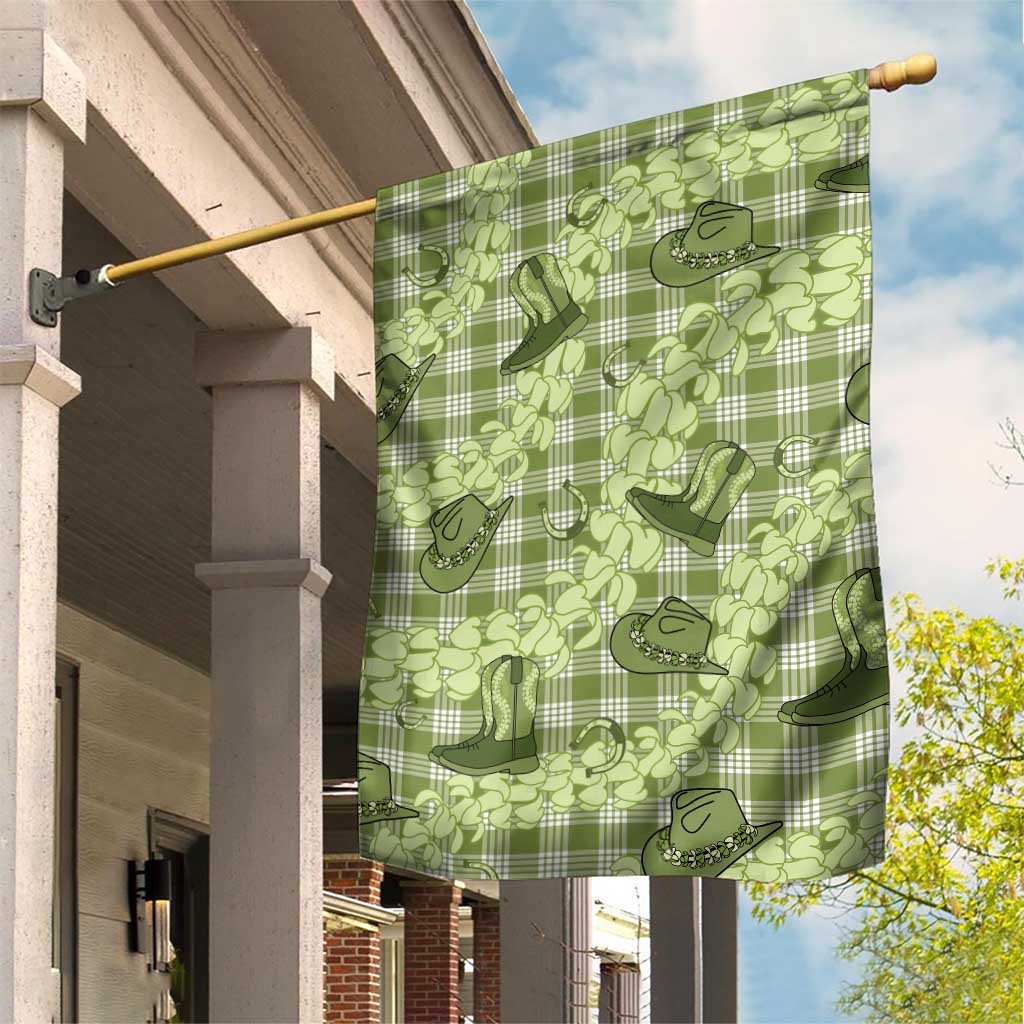 Lime Palaka Hawaii Cowboy Garden Flag Puakenikeni Lei Paniolo Papale Seamless Vibes - Polynesian Pride