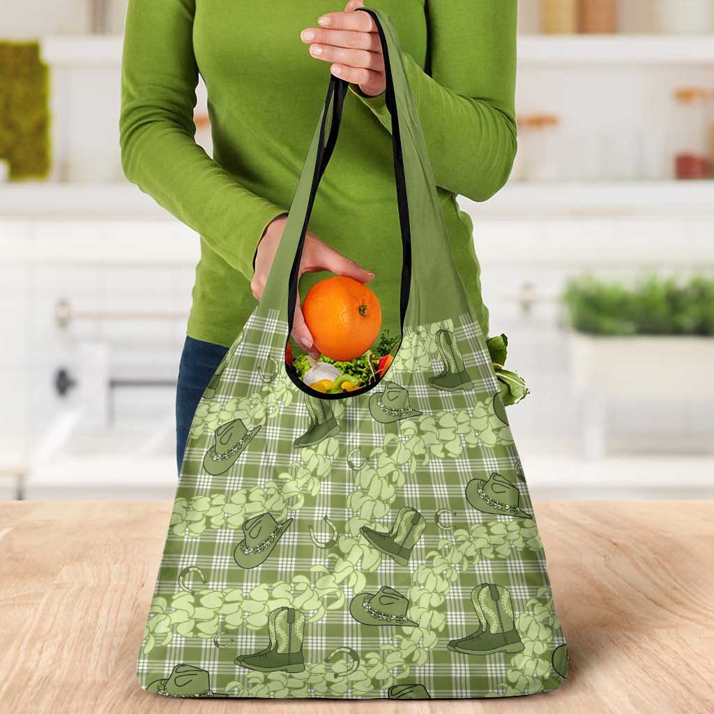 Lime Palaka Hawaii Cowboy Grocery Bag Puakenikeni Lei Paniolo Papale Seamless Vibes LT14 - Polynesian Pride
