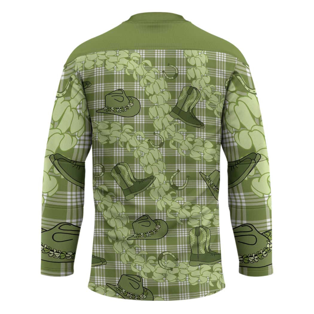 Lime Palaka Hawaii Cowboy Hockey Jersey Puakenikeni Lei Paniolo Papale Seamless Vibes LT14 - Polynesian Pride
