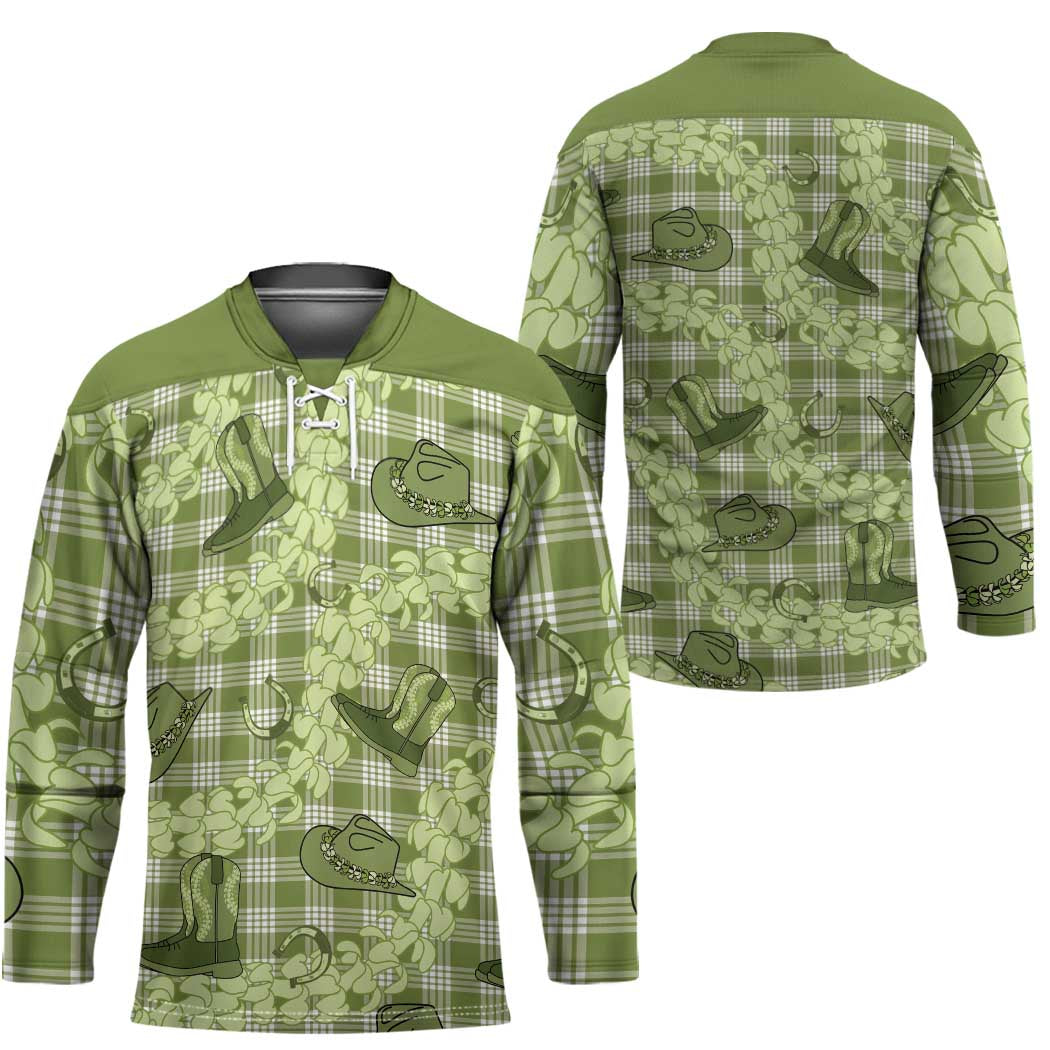 Lime Palaka Hawaii Cowboy Hockey Jersey Puakenikeni Lei Paniolo Papale Seamless Vibes LT14 - Polynesian Pride