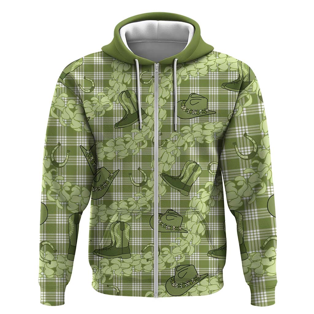 Lime Palaka Hawaii Cowboy Hoodie Puakenikeni Lei Paniolo Papale Seamless Vibes LT14 Zip Hoodie Lime - Polynesian Pride