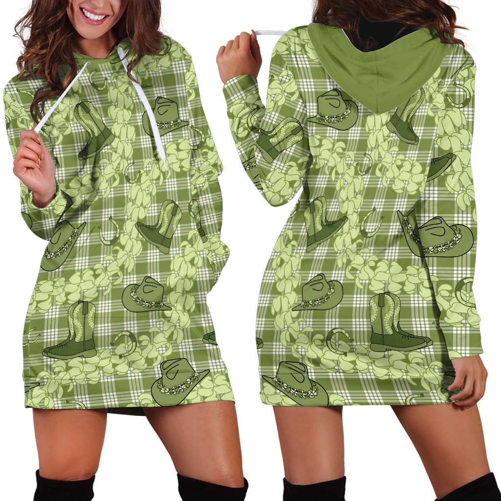 Lime Palaka Hawaii Cowboy Hoodie Dress Puakenikeni Lei Paniolo Papale Seamless Vibes LT14 - Polynesian Pride