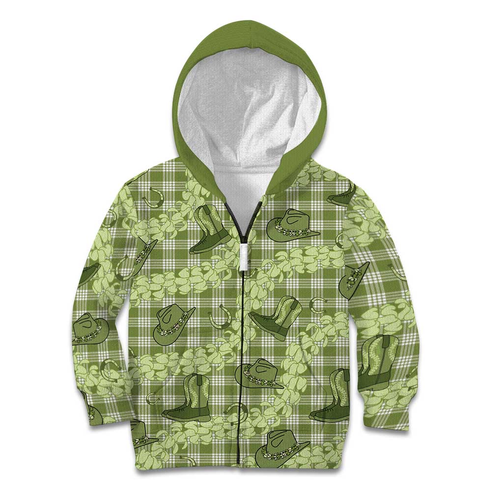Lime Palaka Hawaii Cowboy Kid Hoodie Puakenikeni Lei Paniolo Papale Seamless Vibes LT14 Zip Hoodie Lime - Polynesian Pride