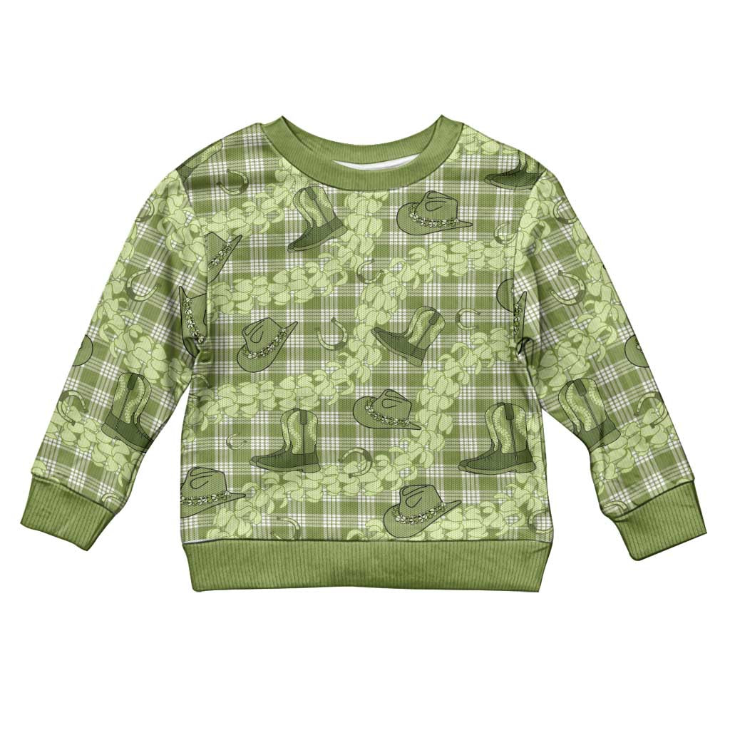 Lime Palaka Hawaii Cowboy Kid Ugly Christmas Sweater Puakenikeni Lei Paniolo Papale Seamless Vibes LT14 Kid Lime - Polynesian Pride