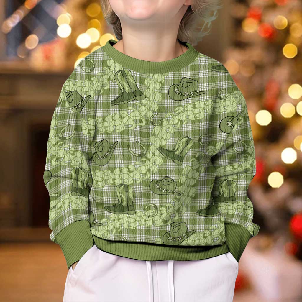 Lime Palaka Hawaii Cowboy Kid Ugly Christmas Sweater Puakenikeni Lei Paniolo Papale Seamless Vibes LT14 - Polynesian Pride