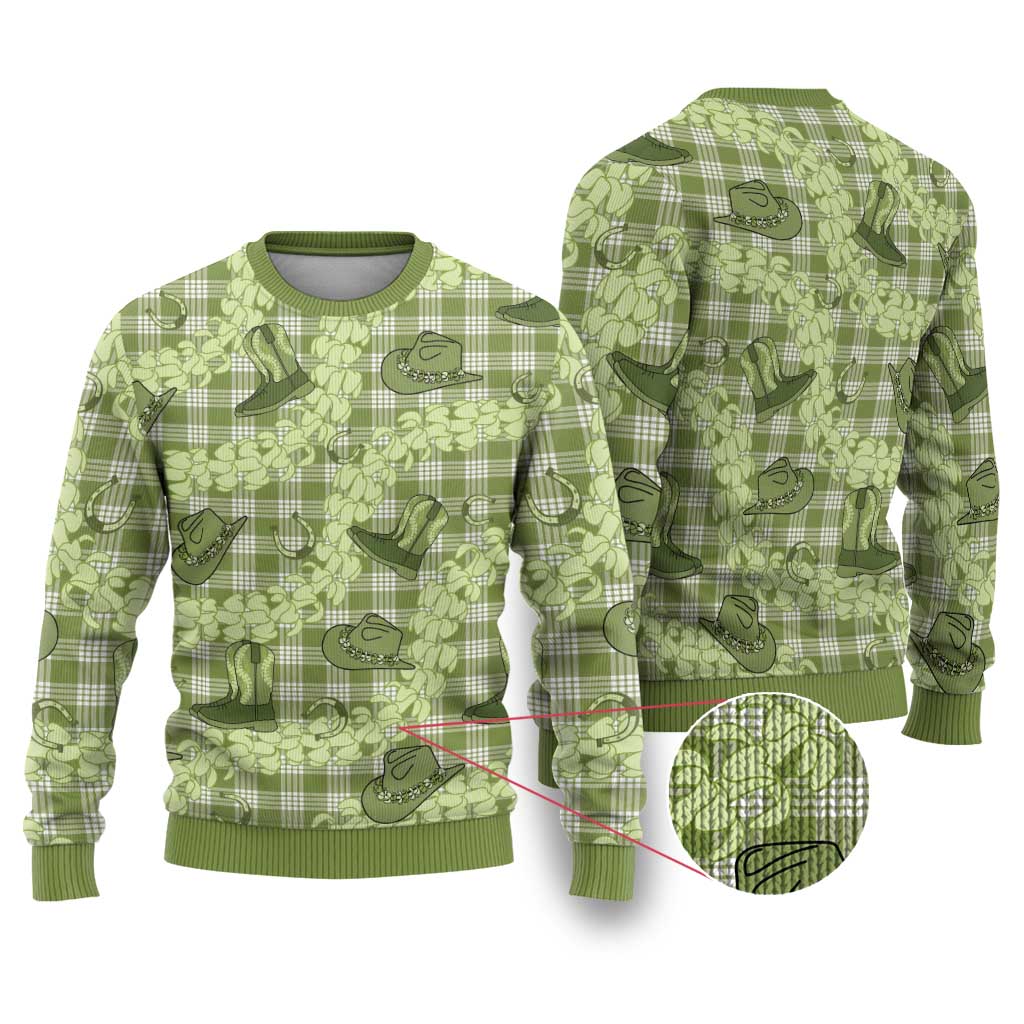 Lime Palaka Hawaii Cowboy Ugly Christmas Sweater Puakenikeni Lei Paniolo Papale Seamless Vibes LT14 Lime - Polynesian Pride