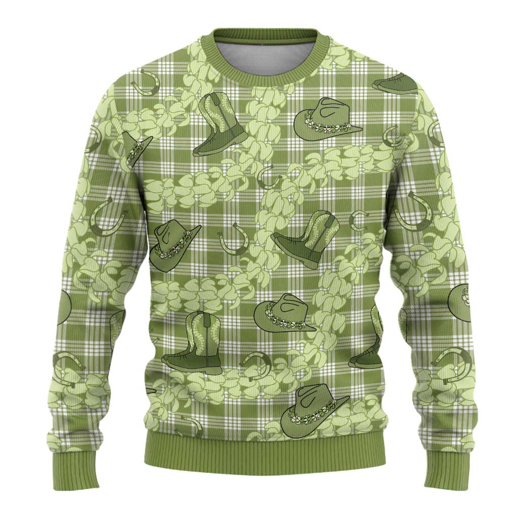 Lime Palaka Hawaii Cowboy Ugly Christmas Sweater Puakenikeni Lei Paniolo Papale Seamless Vibes LT14 - Polynesian Pride