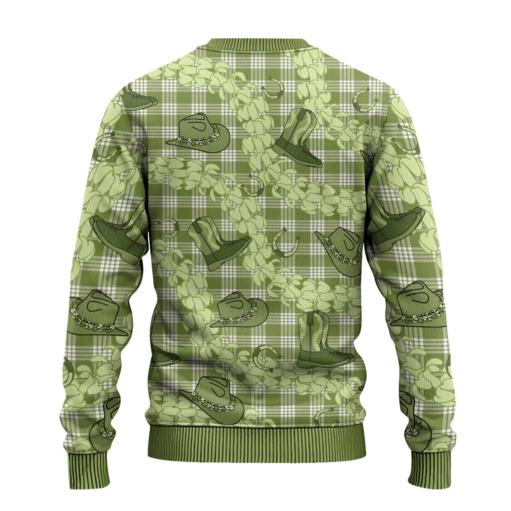 Lime Palaka Hawaii Cowboy Ugly Christmas Sweater Puakenikeni Lei Paniolo Papale Seamless Vibes LT14 - Polynesian Pride