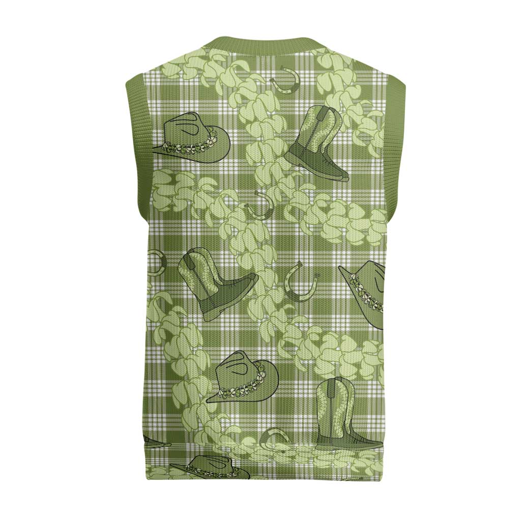 Lime Palaka Hawaii Cowboy Christmas Knitted V-Neck Vest Puakenikeni Lei Paniolo Papale Seamless Vibes LT14 - Polynesian Pride