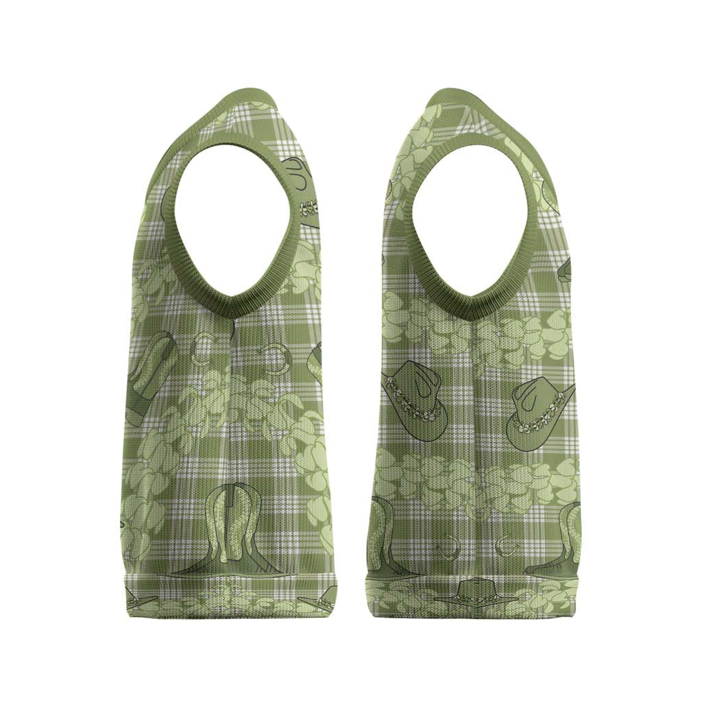 Lime Palaka Hawaii Cowboy Christmas Knitted V-Neck Vest Puakenikeni Lei Paniolo Papale Seamless Vibes LT14 - Polynesian Pride