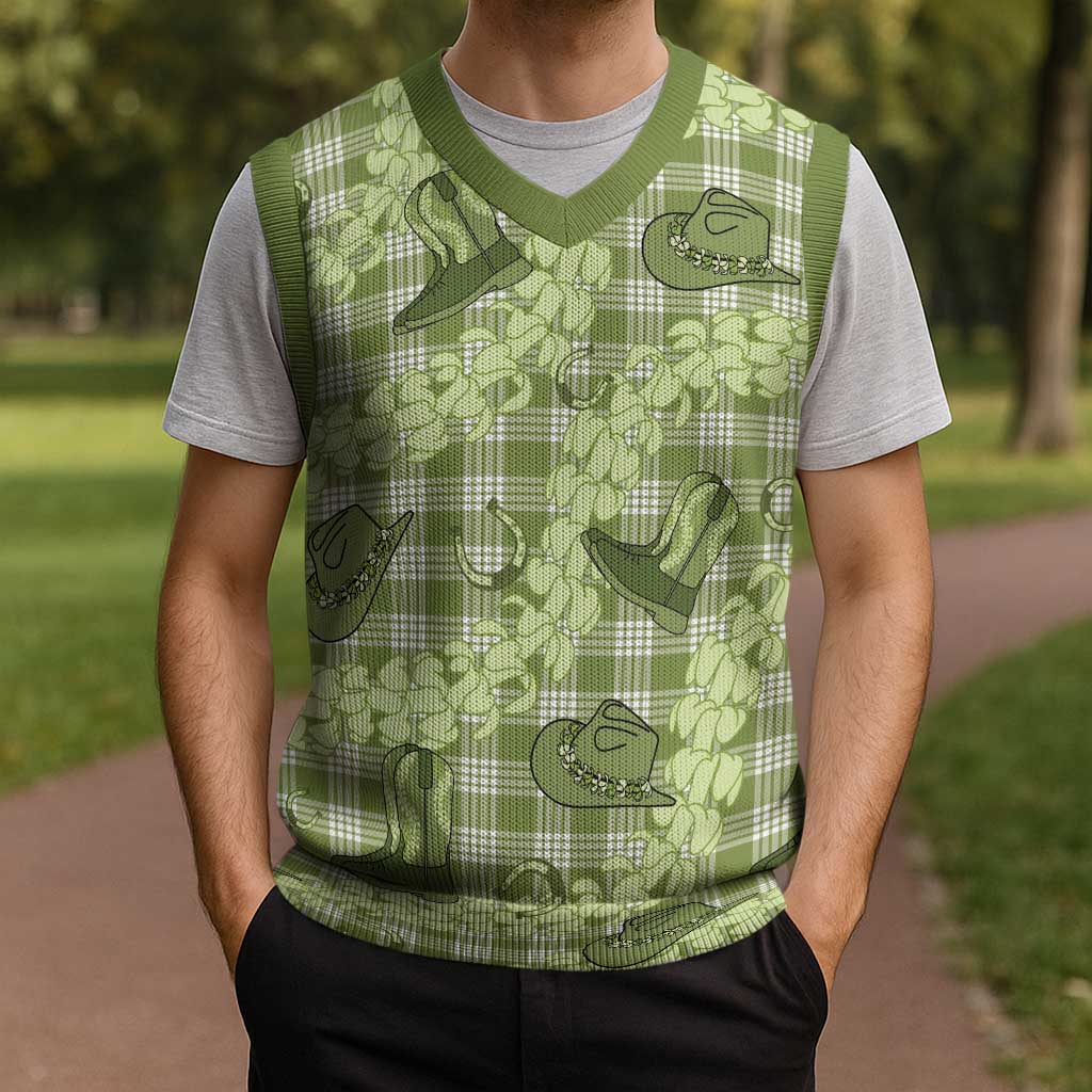 Lime Palaka Hawaii Cowboy Christmas Knitted V-Neck Vest Puakenikeni Lei Paniolo Papale Seamless Vibes LT14 - Polynesian Pride