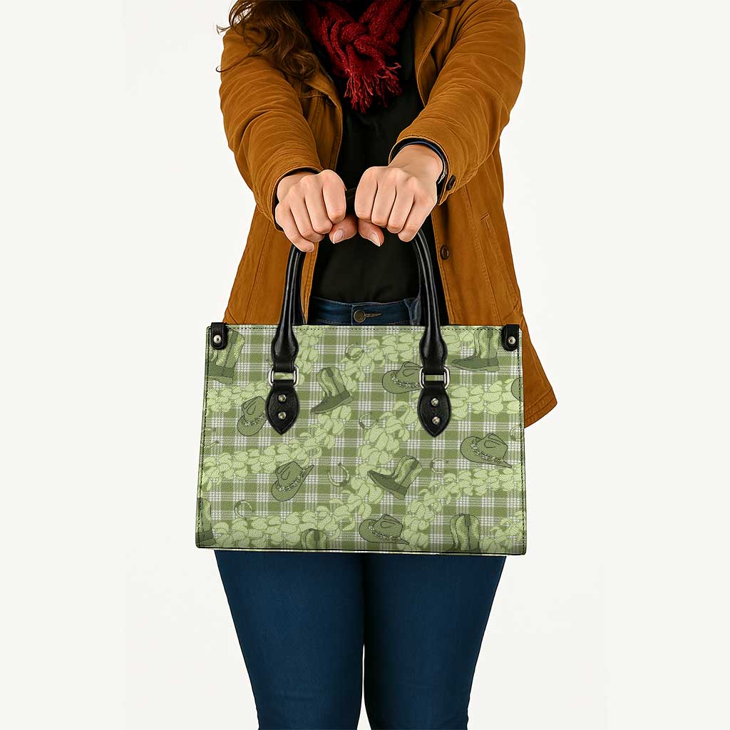 Lime Palaka Hawaii Cowboy Leather Bag Puakenikeni Lei Paniolo Papale Seamless Vibes - Polynesian Pride