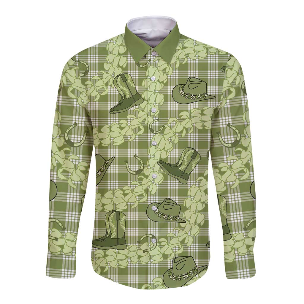 Lime Palaka Hawaii Cowboy Long Sleeve Button Shirt Puakenikeni Lei Paniolo Papale Seamless Vibes LT14 Unisex Lime - Polynesian Pride