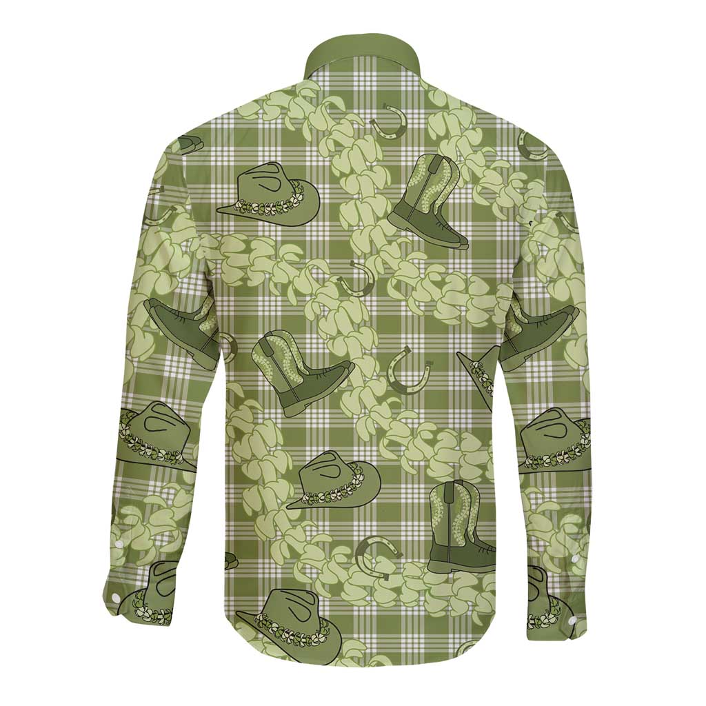 Lime Palaka Hawaii Cowboy Long Sleeve Button Shirt Puakenikeni Lei Paniolo Papale Seamless Vibes LT14 - Polynesian Pride