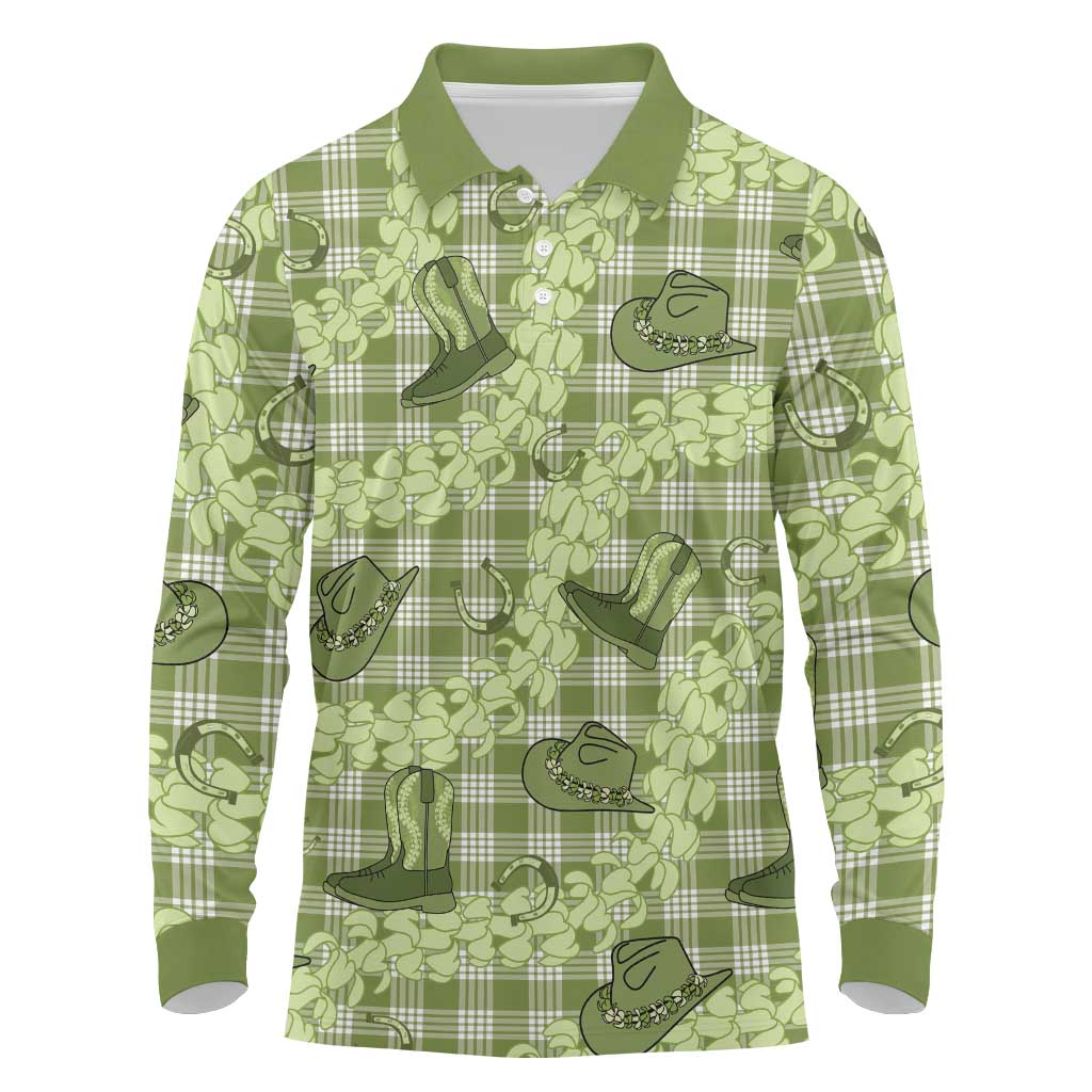 Lime Palaka Hawaii Cowboy Long Sleeve Polo Shirt Puakenikeni Lei Paniolo Papale Seamless Vibes LT14 Lime - Polynesian Pride