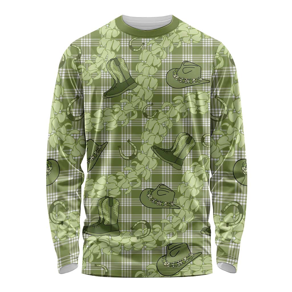 Lime Palaka Hawaii Cowboy Long Sleeve Shirt Puakenikeni Lei Paniolo Papale Seamless Vibes LT14 Unisex Lime - Polynesian Pride