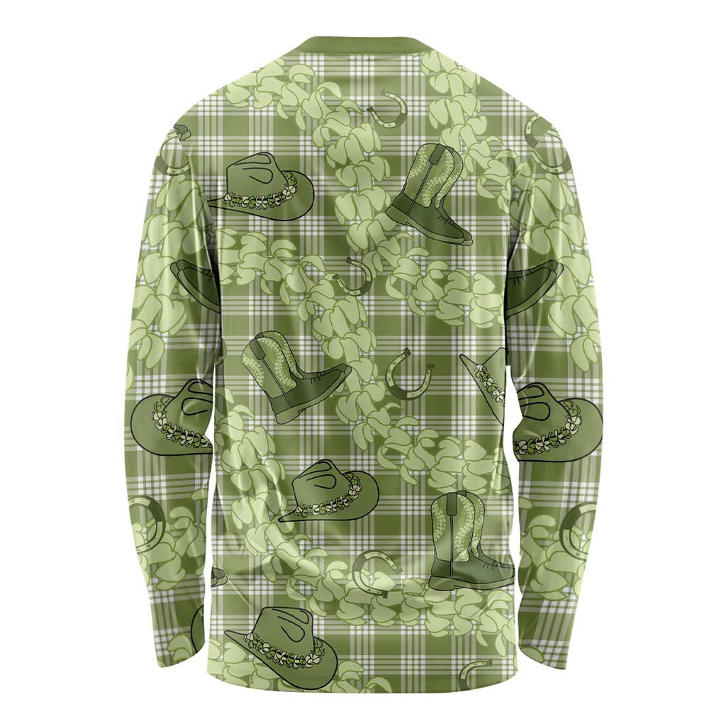 Lime Palaka Hawaii Cowboy Long Sleeve Shirt Puakenikeni Lei Paniolo Papale Seamless Vibes LT14 - Polynesian Pride