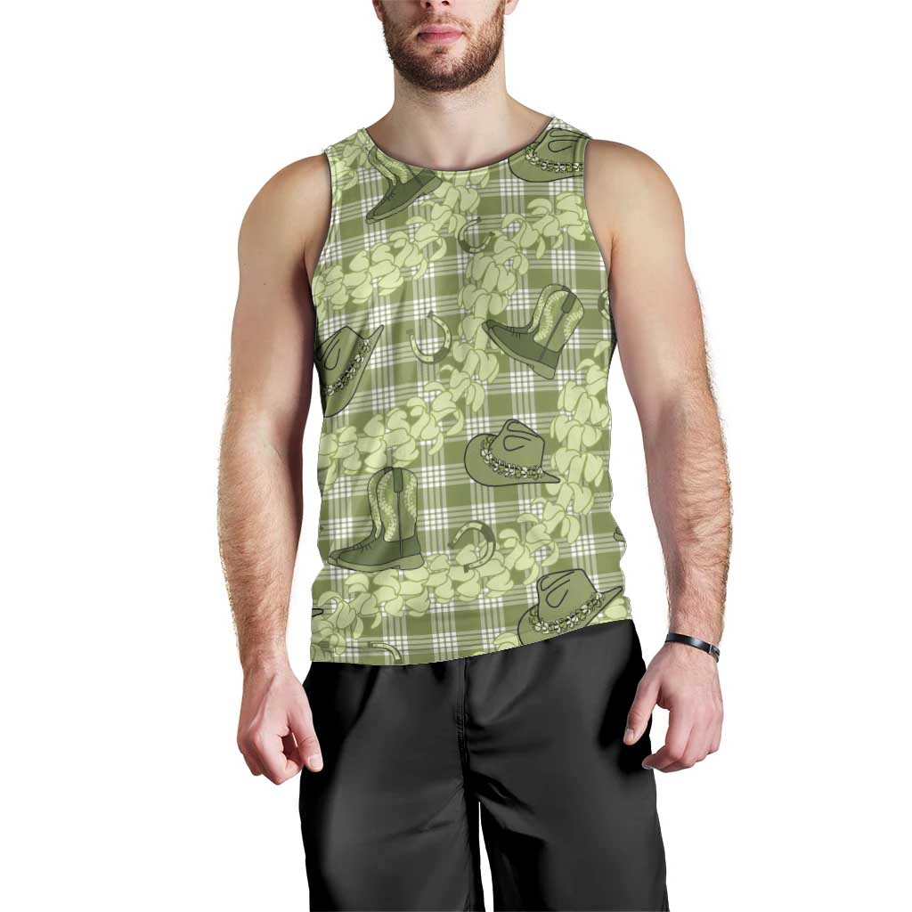 Lime Palaka Hawaii Cowboy Men Tank Top Puakenikeni Lei Paniolo Papale Seamless Vibes LT14 - Polynesian Pride