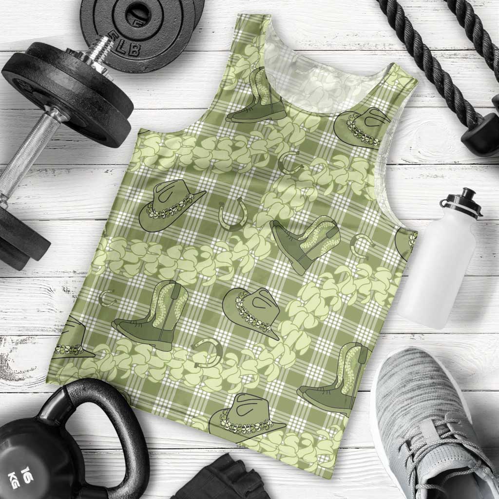 Lime Palaka Hawaii Cowboy Men Tank Top Puakenikeni Lei Paniolo Papale Seamless Vibes LT14 - Polynesian Pride