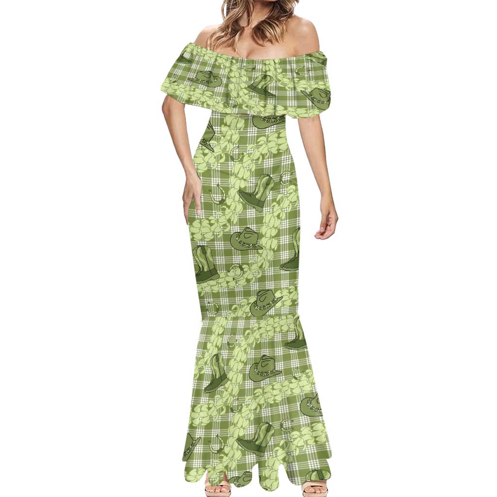 Lime Palaka Hawaii Cowboy Mermaid Dress Puakenikeni Lei Paniolo Papale Seamless Vibes LT14 - Polynesian Pride