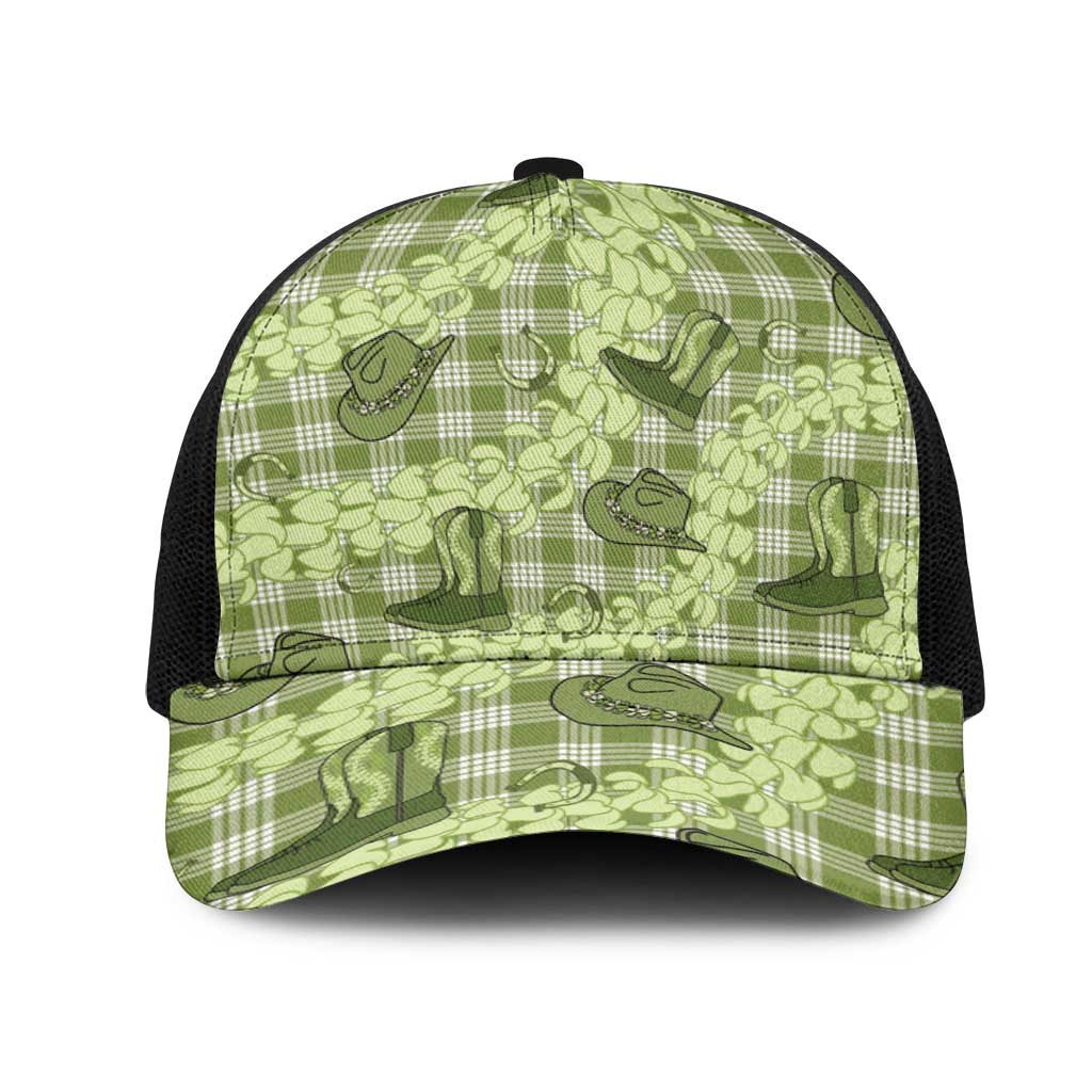 Lime Palaka Hawaii Cowboy Mesh Trucker Cap Puakenikeni Lei Paniolo Papale Seamless Vibes - Polynesian Pride
