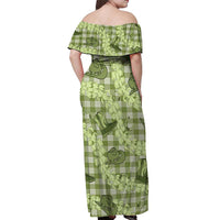Lime Palaka Hawaii Cowboy Off Shoulder Maxi Dress Puakenikeni Lei Paniolo Papale Seamless Vibes LT14 - Polynesian Pride