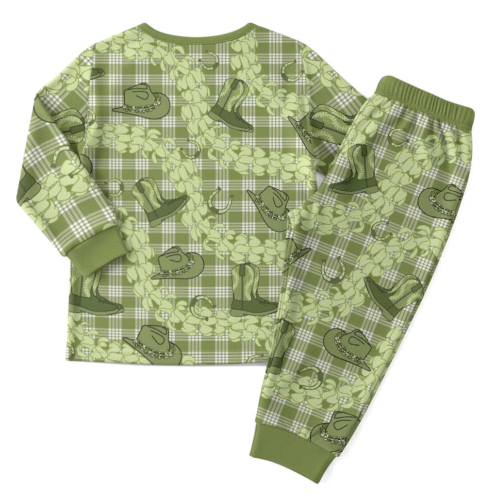 Lime Palaka Hawaii Cowboy Christmas Pajama Set Puakenikeni Lei Paniolo Papale Seamless Vibes LT14 - Polynesian Pride
