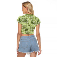 Lime Palaka Hawaii Cowboy Raglan Cropped T Shirt Puakenikeni Lei Paniolo Papale Seamless Vibes LT14 - Polynesian Pride