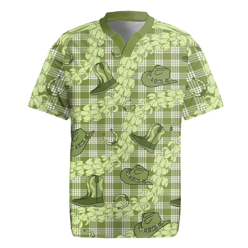 Lime Palaka Hawaii Cowboy Rugby Jersey Puakenikeni Lei Paniolo Papale Seamless Vibes LT14 Lime - Polynesian Pride