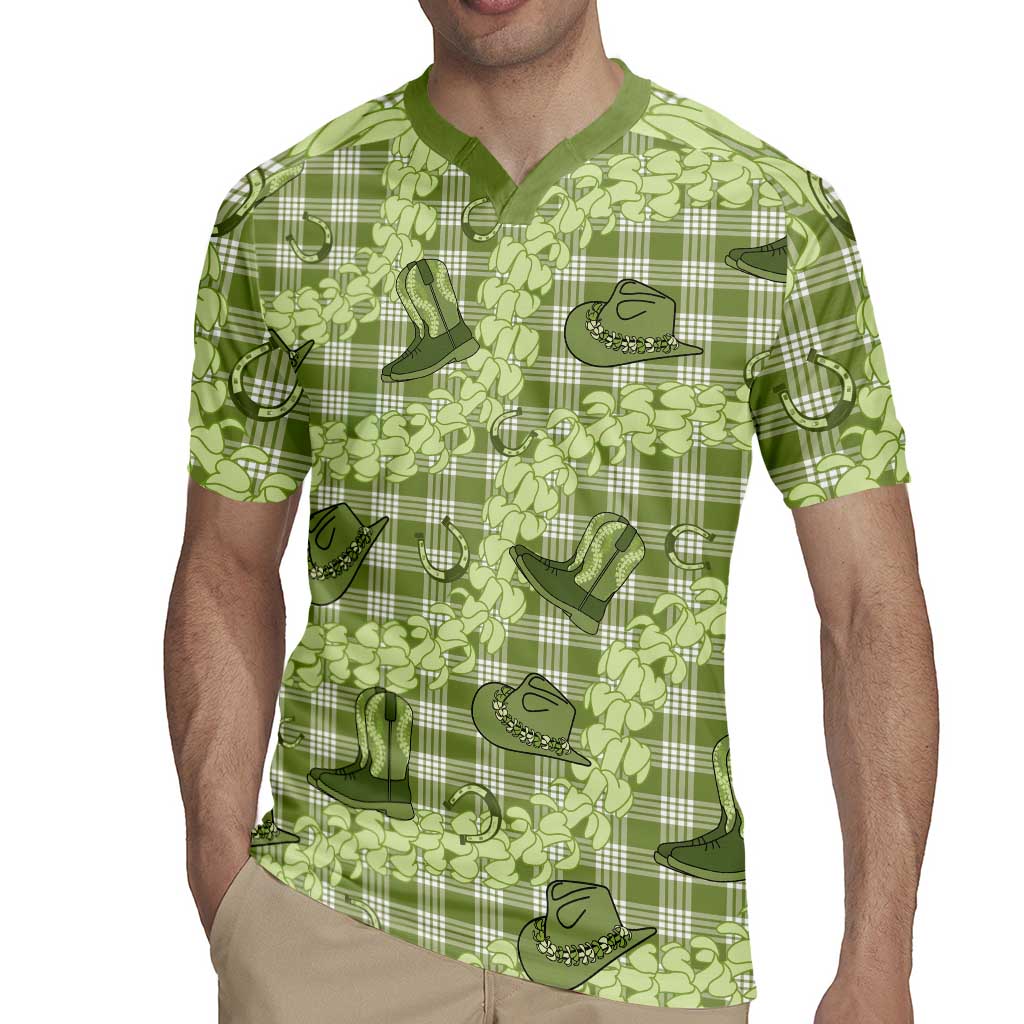 Lime Palaka Hawaii Cowboy Rugby Jersey Puakenikeni Lei Paniolo Papale Seamless Vibes LT14 - Polynesian Pride
