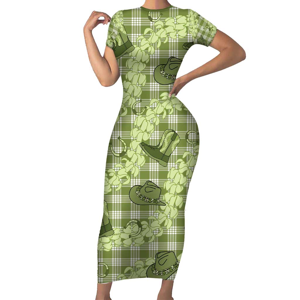 Lime Palaka Hawaii Cowboy Short Sleeve Bodycon Dress Puakenikeni Lei Paniolo Papale Seamless Vibes LT14 Long Dress Lime - Polynesian Pride
