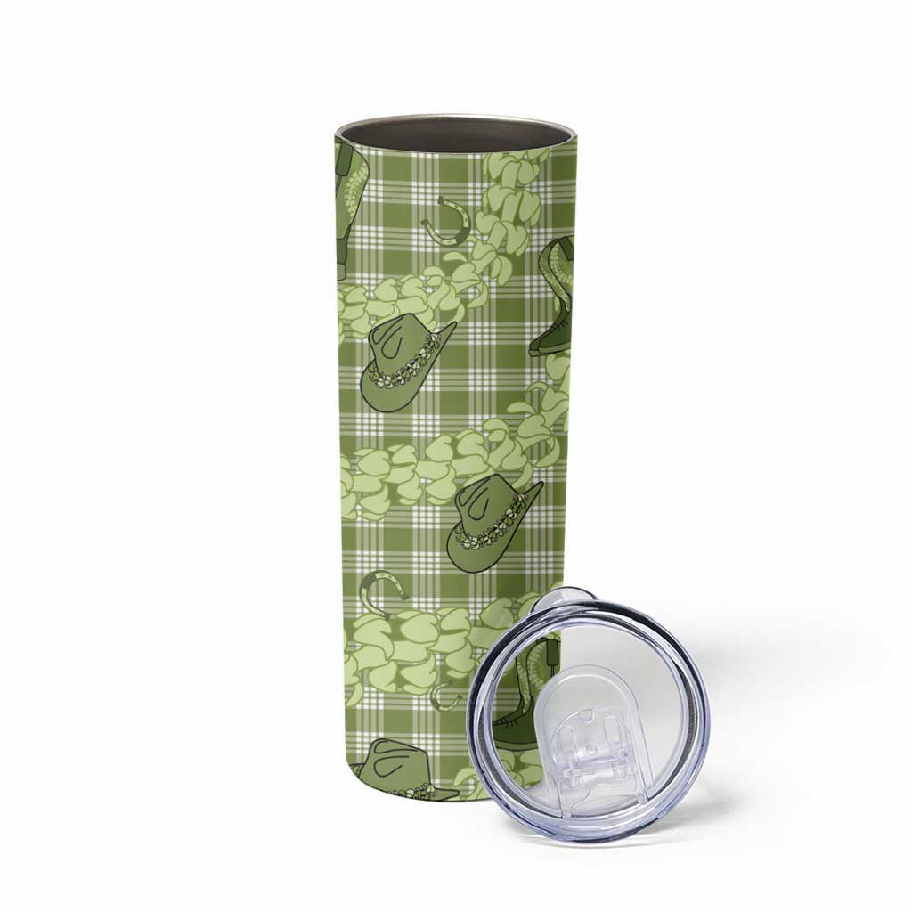 Lime Palaka Hawaii Cowboy Skinny Tumbler Puakenikeni Lei Paniolo Papale Seamless Vibes LT14 - Polynesian Pride