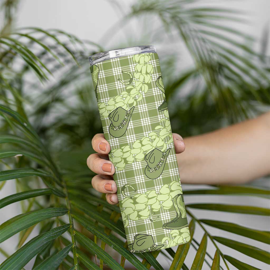Lime Palaka Hawaii Cowboy Skinny Tumbler Puakenikeni Lei Paniolo Papale Seamless Vibes LT14 - Polynesian Pride