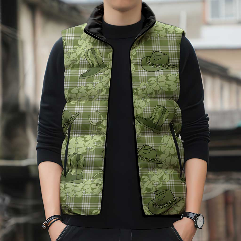 Lime Palaka Hawaii Cowboy Sleeveless Puffer Jacket Puakenikeni Lei Paniolo Papale Seamless Vibes - Polynesian Pride