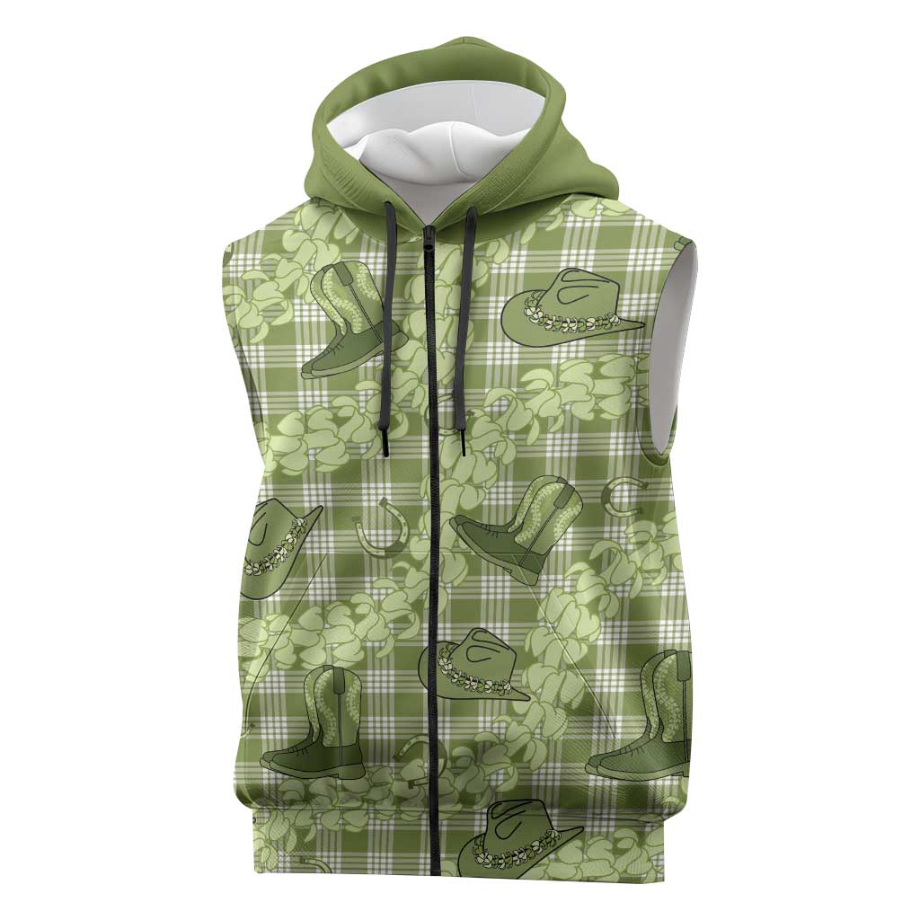 Lime Palaka Hawaii Cowboy Sleeveless Zip Hoodie Puakenikeni Lei Paniolo Papale Seamless Vibes LT14 Lime - Polynesian Pride