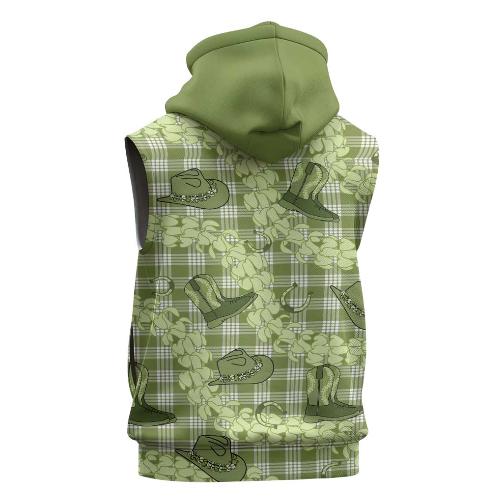 Lime Palaka Hawaii Cowboy Sleeveless Zip Hoodie Puakenikeni Lei Paniolo Papale Seamless Vibes LT14 - Polynesian Pride