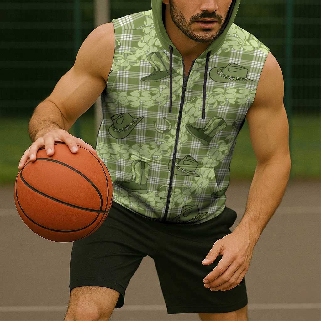 Lime Palaka Hawaii Cowboy Sleeveless Zip Hoodie Puakenikeni Lei Paniolo Papale Seamless Vibes LT14 - Polynesian Pride