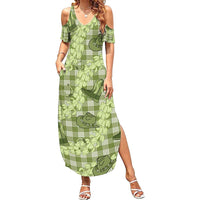 Lime Palaka Hawaii Cowboy Summer Maxi Dress Puakenikeni Lei Paniolo Papale Seamless Vibes LT14 Women Lime - Polynesian Pride