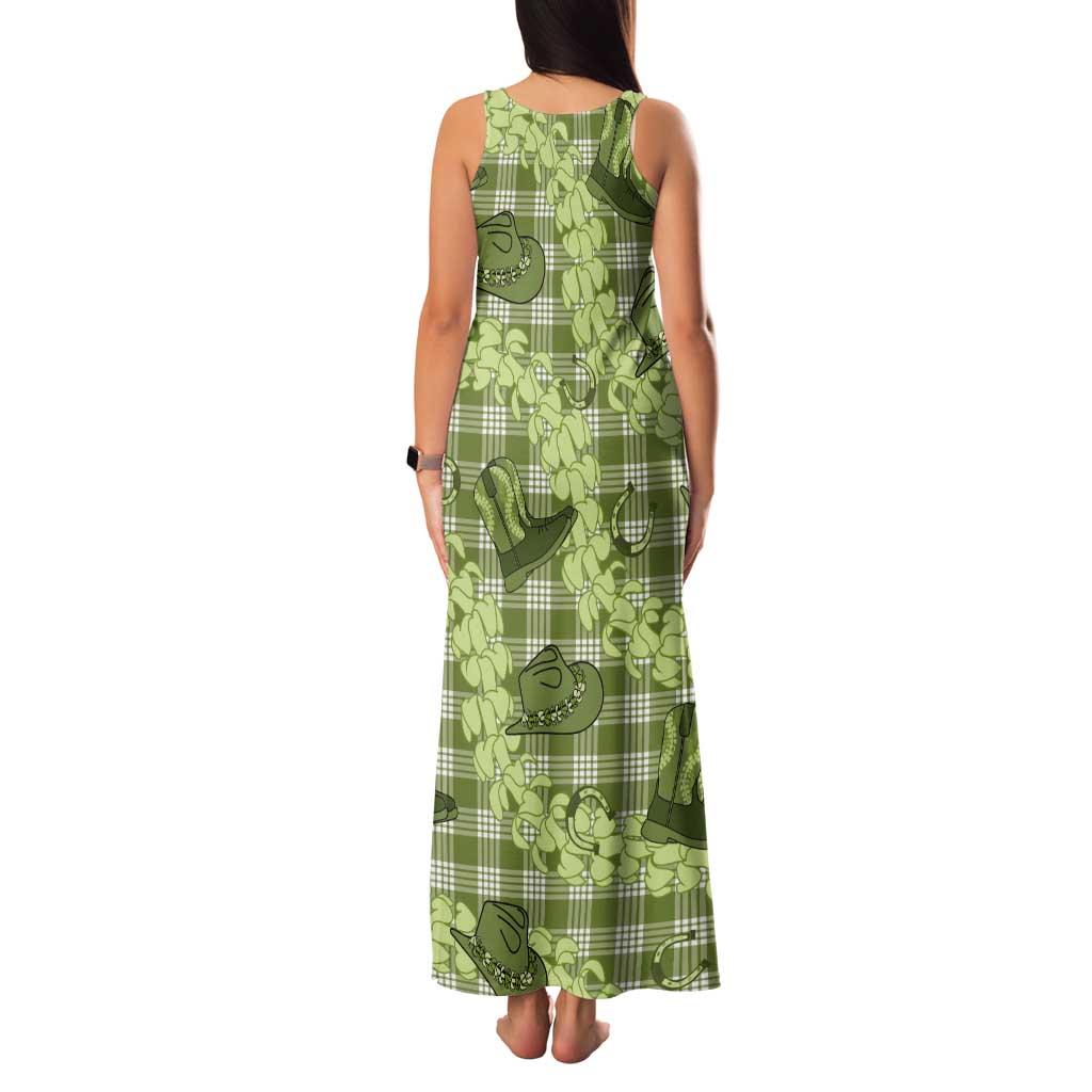Lime Palaka Hawaii Cowboy Tank Maxi Dress Puakenikeni Lei Paniolo Papale Seamless Vibes LT14 - Polynesian Pride