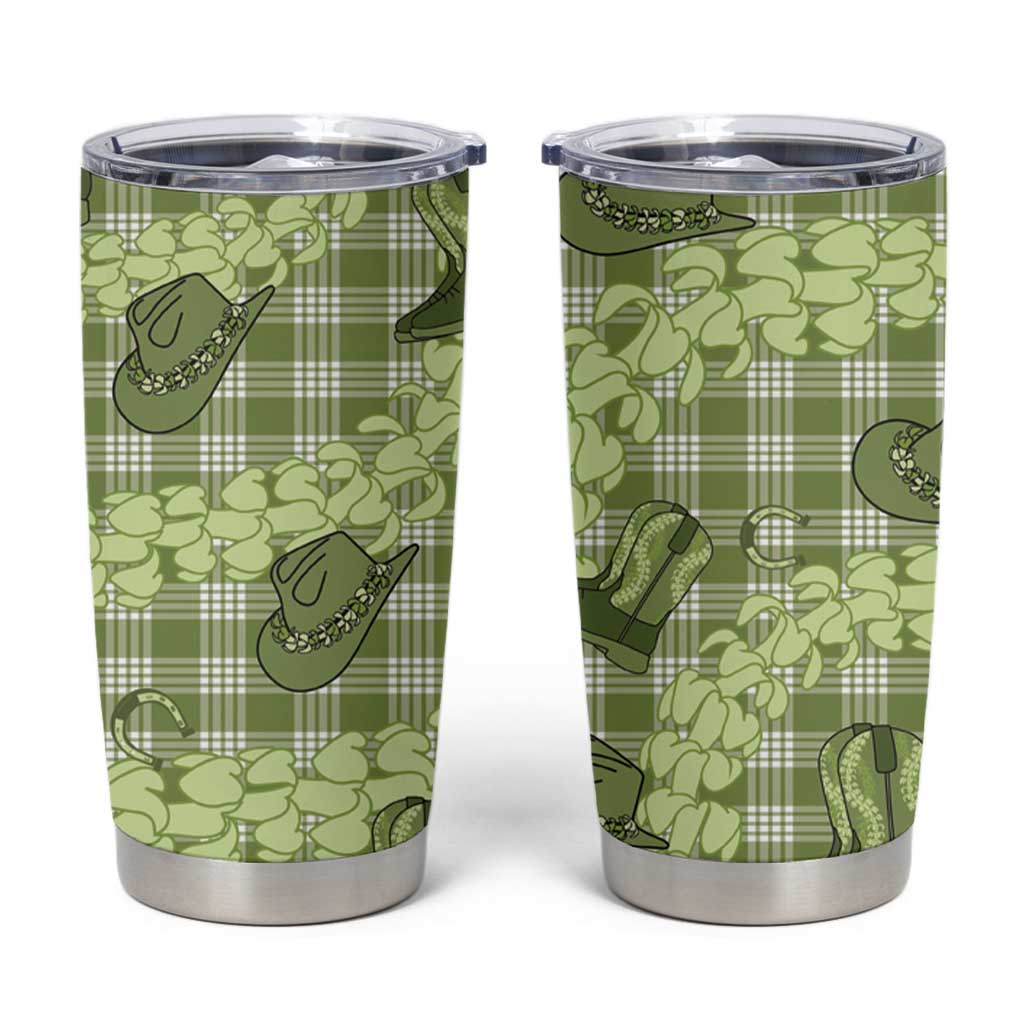 Lime Palaka Hawaii Cowboy Tumbler Cup Puakenikeni Lei Paniolo Papale Seamless Vibes LT14 Lime - Polynesian Pride