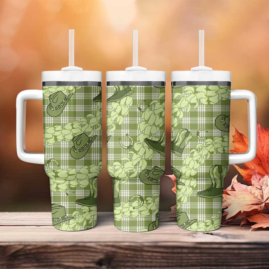 Lime Palaka Hawaii Cowboy Tumbler With Handle Puakenikeni Lei Paniolo Papale Seamless Vibes LT14 - Polynesian Pride