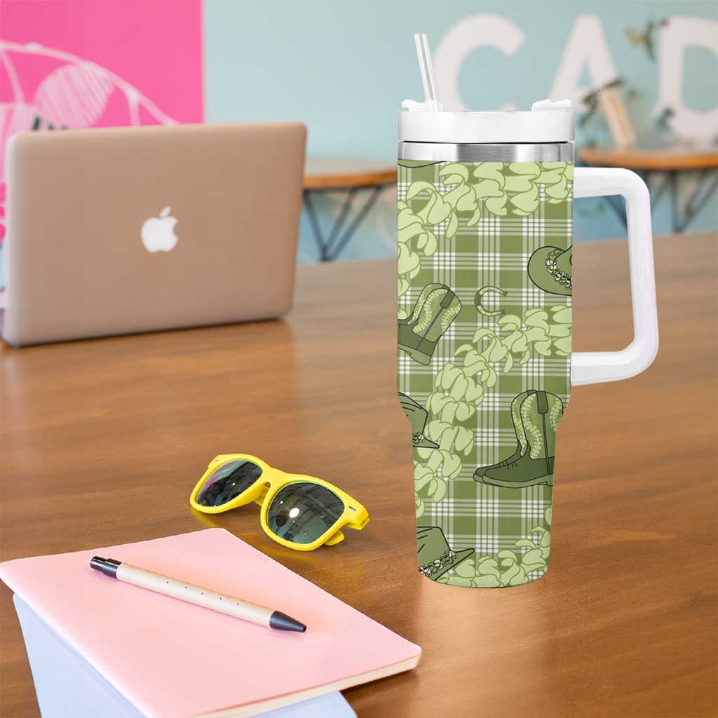 Lime Palaka Hawaii Cowboy Tumbler With Handle Puakenikeni Lei Paniolo Papale Seamless Vibes LT14 - Polynesian Pride