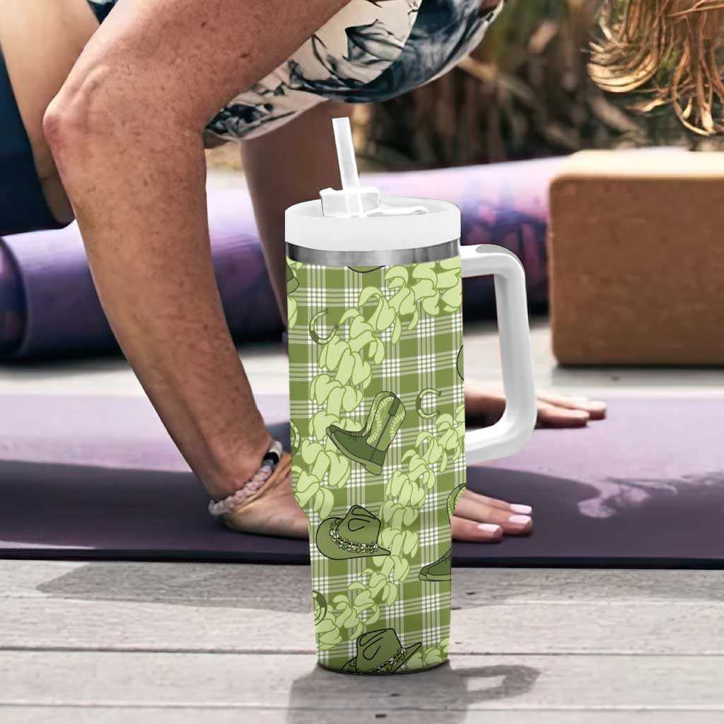 Lime Palaka Hawaii Cowboy Tumbler With Handle Puakenikeni Lei Paniolo Papale Seamless Vibes LT14 - Polynesian Pride