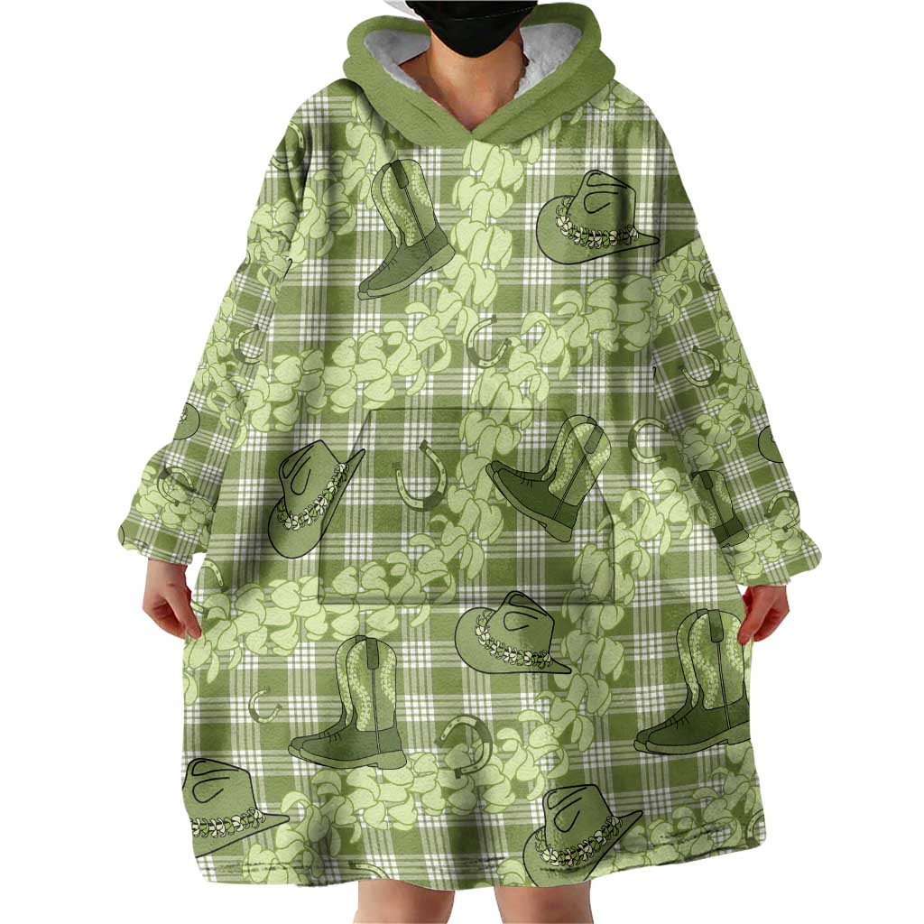 Lime Palaka Hawaii Cowboy Wearable Blanket Hoodie Puakenikeni Lei Paniolo Papale Seamless Vibes LT14 - Polynesian Pride